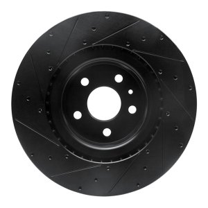 Tesla Model X Brake Rotor (1) - Front Right - R1 Concepts - Drilled & Slotted - Black - `12-`21